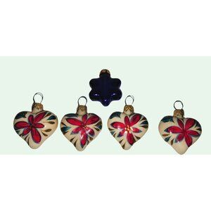 Set Of 5 Hand-Painted Vintage Glass Christmas Ornaments Beautiful